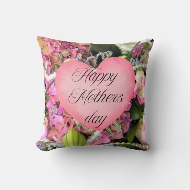 Roze Bloemen Moederdag Kussen (Voorkant)