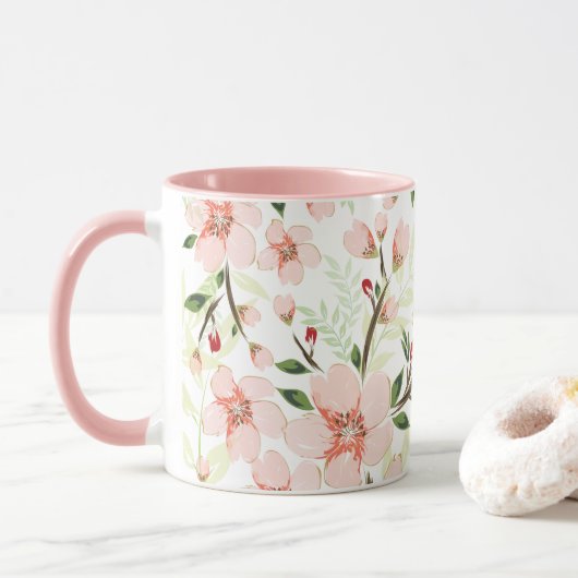 Roze bloemen mok (Met donut)
