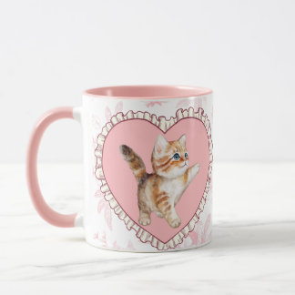 Roze Bloemen Mok Kitten Hart Coquette Gift