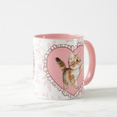 Roze Bloemen Mok Kitten Hart Coquette Gift (Voorkant rechts)
