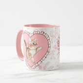 Roze Bloemen Mok Kitten Hart Coquette Gift (Voorkant links)