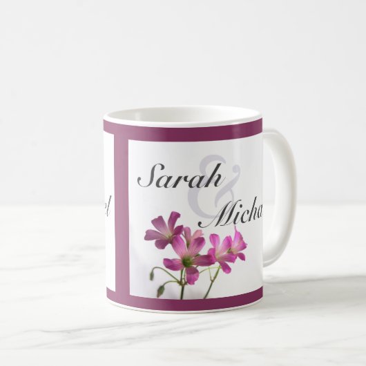 Roze bloemen mok van Paars (Voorkant rechts)
