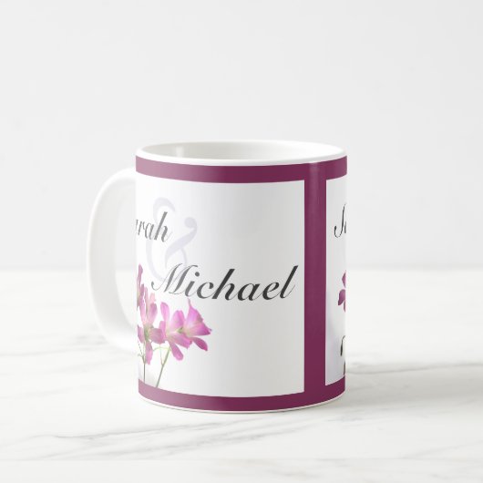 Roze bloemen mok van Paars (Voorkant links)