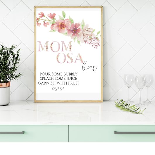 Roze Bloemen Momosa Bar Teken Poster