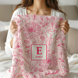 Roze Bloemen Monogram Custom Deken voor meisjes