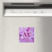Roze Bloemen Monogram Magneet (Insitu (Vaatwasser))