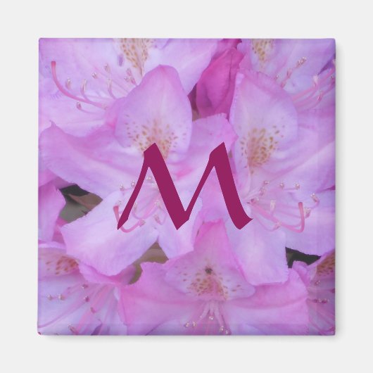 Roze Bloemen Monogram Magneet (Voorkant)