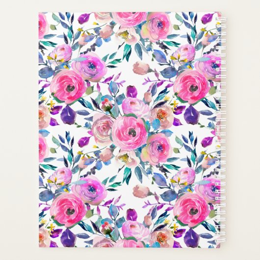 Roze Bloemen Monogram Planner (Achterkant)