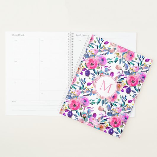 Roze Bloemen Monogram Planner (Display)