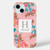  Roze Bloemen Monogram Roze Patroon Case-Mate iPhone Case (Achterkant)