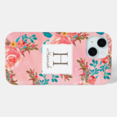  Roze Bloemen Monogram Roze Patroon Case-Mate iPhone Case (Achterkant (horizontaal))