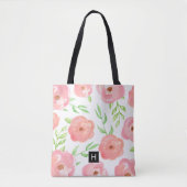 Roze Bloemen Monogram Tote Bag (Voorkant)