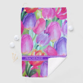 ROZE BLOEMEN Monogram WITTE TEKST Golfhanddoek (Insitu)