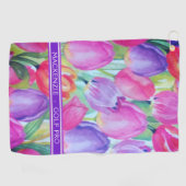 ROZE BLOEMEN Monogram WITTE TEKST Golfhanddoek (Horizontaal)