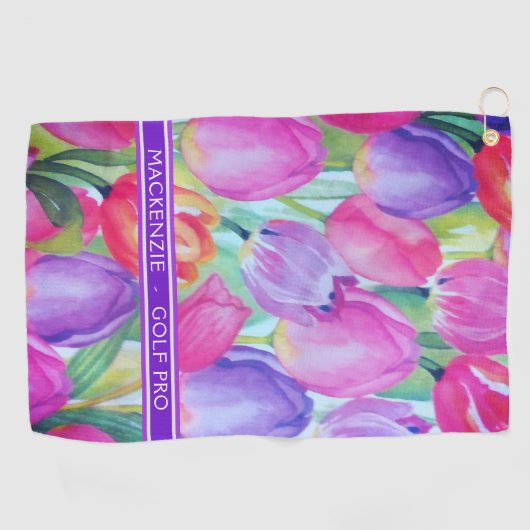 ROZE BLOEMEN Monogram WITTE TEKST Golfhanddoek (Horizontaal)