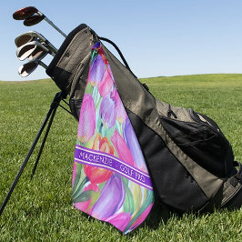 ROZE BLOEMEN Monogram WITTE TEKST Golfhanddoek