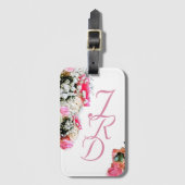  Roze Bloemen Monogrammed Bagagelabel (Voorkant (verticaal))