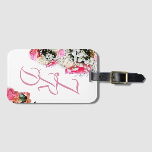  Roze Bloemen Monogrammed Bagagelabel (Voorkant (horizontaal))