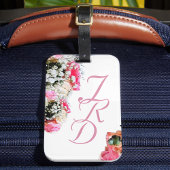  Roze Bloemen Monogrammed Bagagelabel