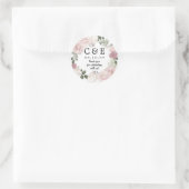 Roze Bloemen Monogrammed Bruiloft Dank u Ronde Sticker (Tas)