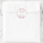 Roze Bloemen Monogrammed Bruiloft Dank u Ronde Sticker (Tas)