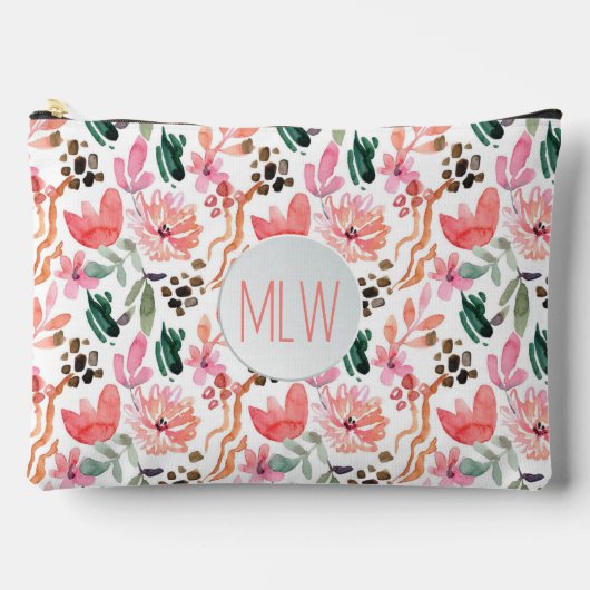 Roze Bloemen Monogrammed Groot Etui (Voorkant)
