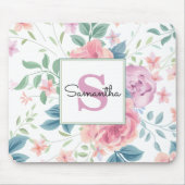 roze bloemen monogrammed muismat (Voorkant)