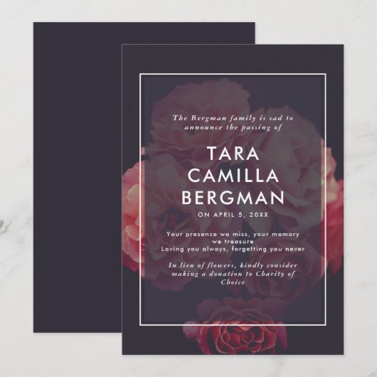 Roze bloemen mooie dood aankondiging (Voorkant / Achterkant)