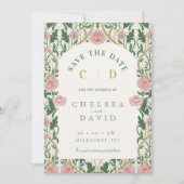 Roze Bloemen Morris Save The Date Kaart (Voorkant)