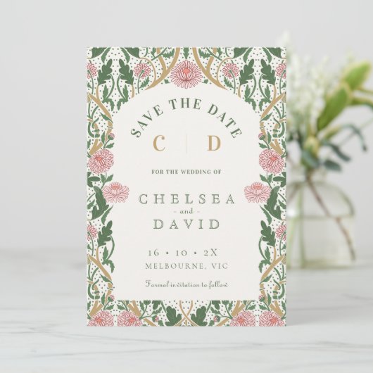 Roze Bloemen Morris Save The Date Kaart (Staand voorkant)