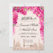 Roze Bloemen Moskee Moslim bruiloft uitnodiging (Voorkant)