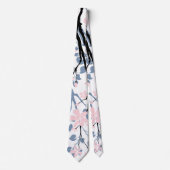 Roze bloemen, mosterdblauw en zwart stropdas (Voorkant)
