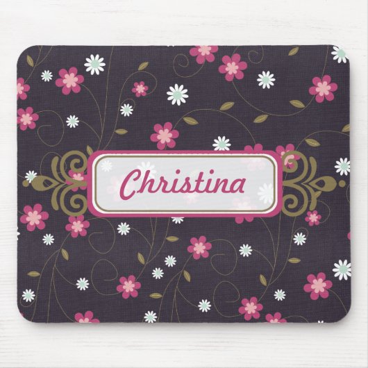 Roze bloemen Mousepad Muismat (Voorkant)