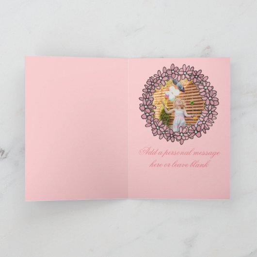 Roze Bloemen Multi Foto Verjaardag Kaart (Binnen)