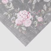 Roze Bloemen Muziek Grijs Blad Tissuepapier (Detail)
