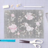 Roze Bloemen Muziek Grijs Blad Tissuepapier (Craft)