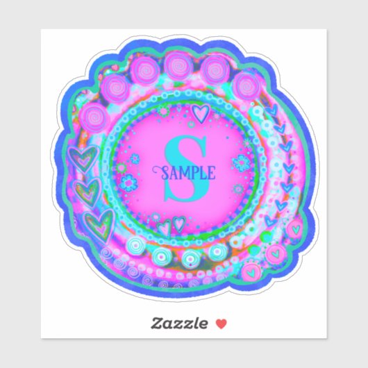 Roze Bloemen Naam en Initiaal Inspirivity Custom Sticker (Vel)