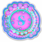 Roze Bloemen Naam en Initiaal Inspirivity Custom Sticker (Voorkant)