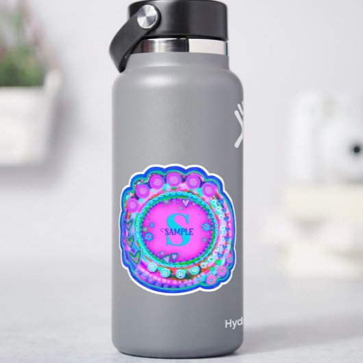 Roze Bloemen Naam en Initiaal Inspirivity Custom Sticker