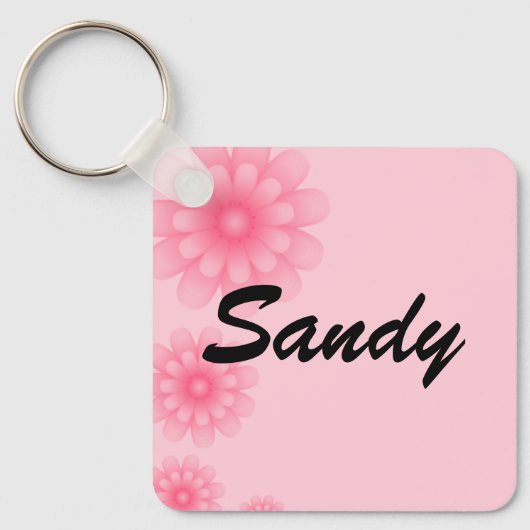Roze bloemen Naam Sleutelhanger - Sandy (Voorkant)