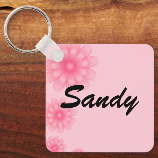 Roze bloemen Naam Sleutelhanger - Sandy (Voorkant)