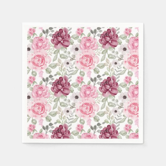 Roze bloemen Napkins Servet (Voorkant)
