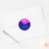 Roze Bloemen Navy Blauw Wit Schattige Vrijgezellen Ronde Sticker (Envelop)