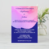 Roze Bloemen Navy Blue Roos Elegant Custom Wedding Kaart (Staand voorkant)