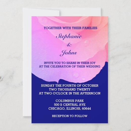 Roze Bloemen Navy Blue Roos QR Code Cool Wedding Kaart (Voorkant)