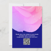 Roze Bloemen Navy Blue Roos QR Code Cool Wedding Kaart (Achterkant)