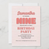 Roze Bloemen Negende Verjaardag Meisje Party Sjabl Kaart (Voorkant)