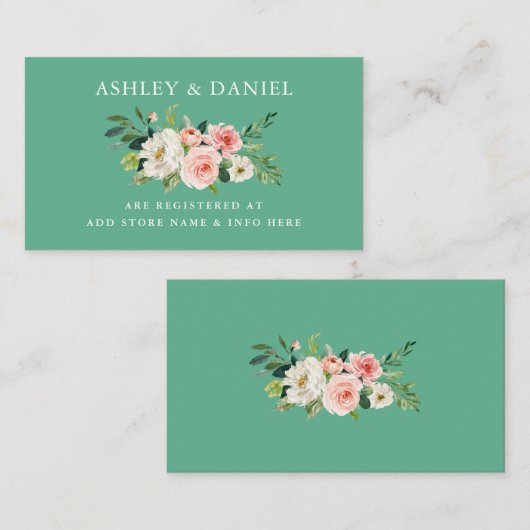Roze Bloemen Neo Mint Bruiloft Registry Insert Kaa Informatiekaartje (Voorkant / Achterkant)
