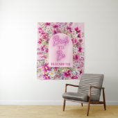 Roze Bloemen Neon Gloed Bruid Wordt Bridal Shower Wandkleed (In situ)