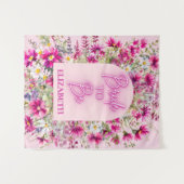 Roze Bloemen Neon Gloed Bruid Wordt Bridal Shower Wandkleed (Voorkant (horizontaal))